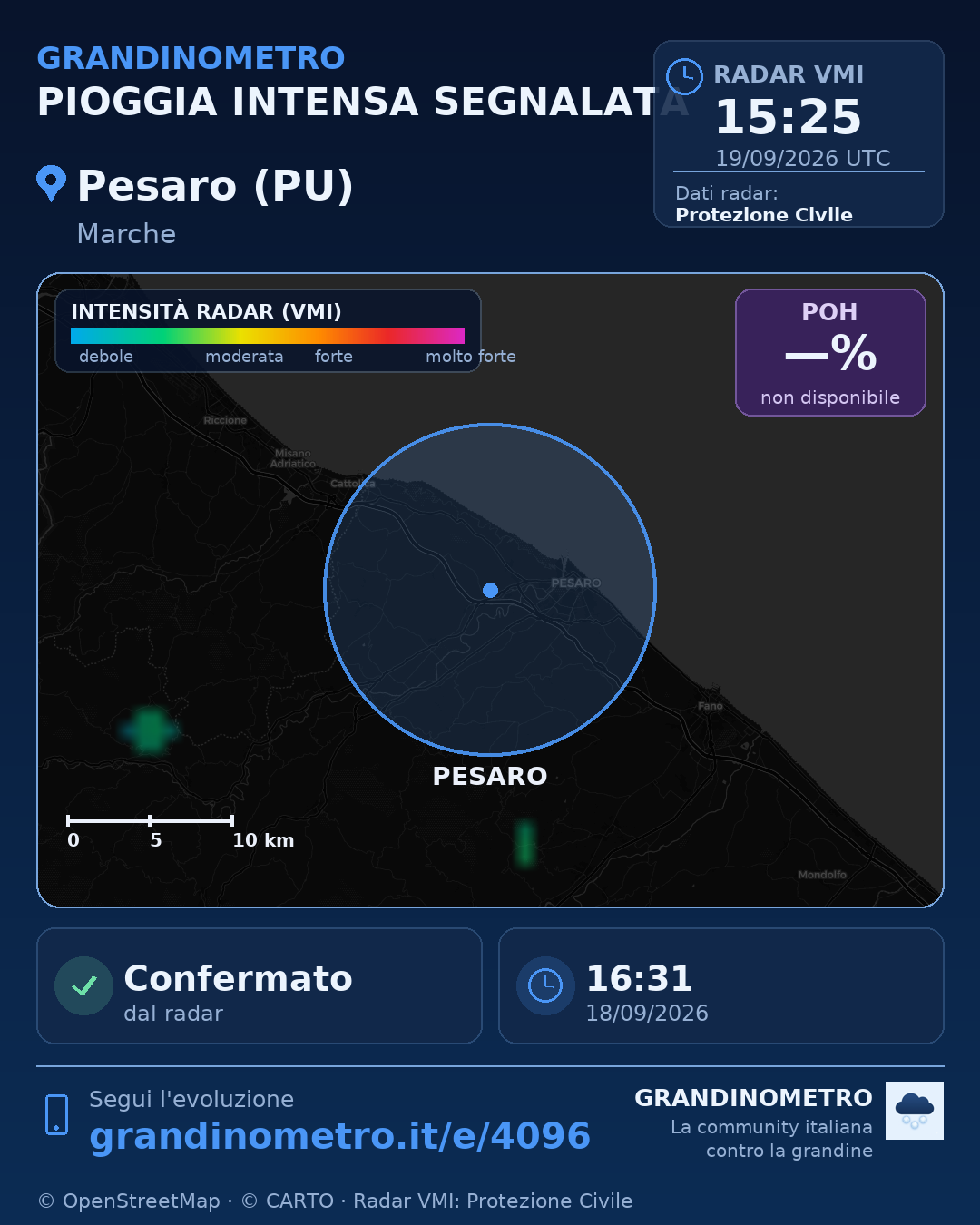 Mappa dell'evento: pioggia intensa a Pesaro (PU)