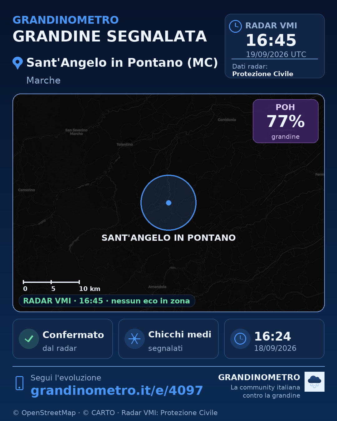 Mappa dell'evento: grandine a Sant'Angelo in Pontano (MC)