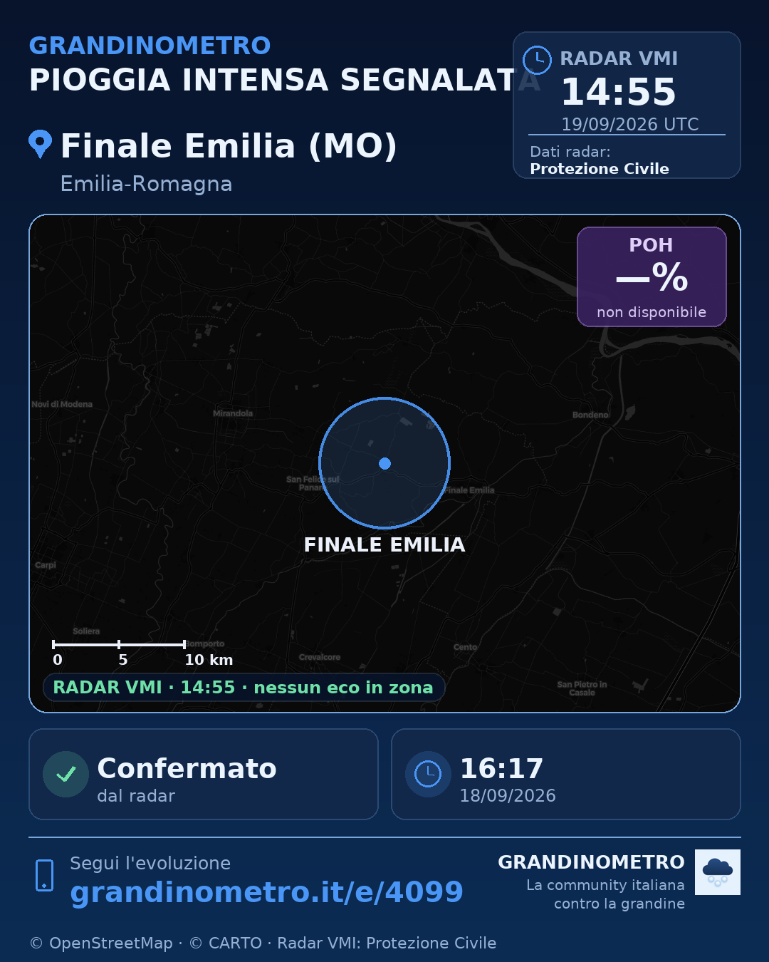 Mappa dell'evento: pioggia intensa a Finale Emilia (MO)
