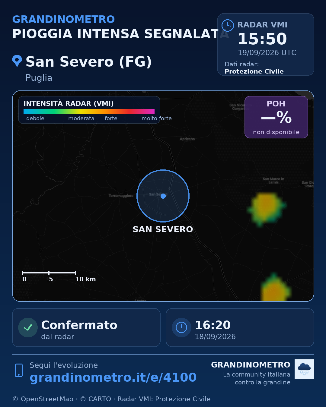 Mappa dell'evento: pioggia intensa a San Severo (FG)