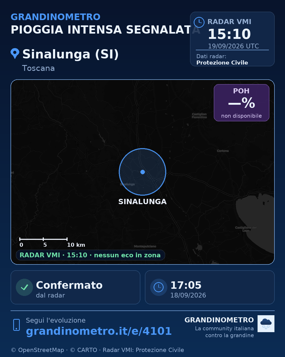 Mappa dell'evento: pioggia intensa a Sinalunga (SI)