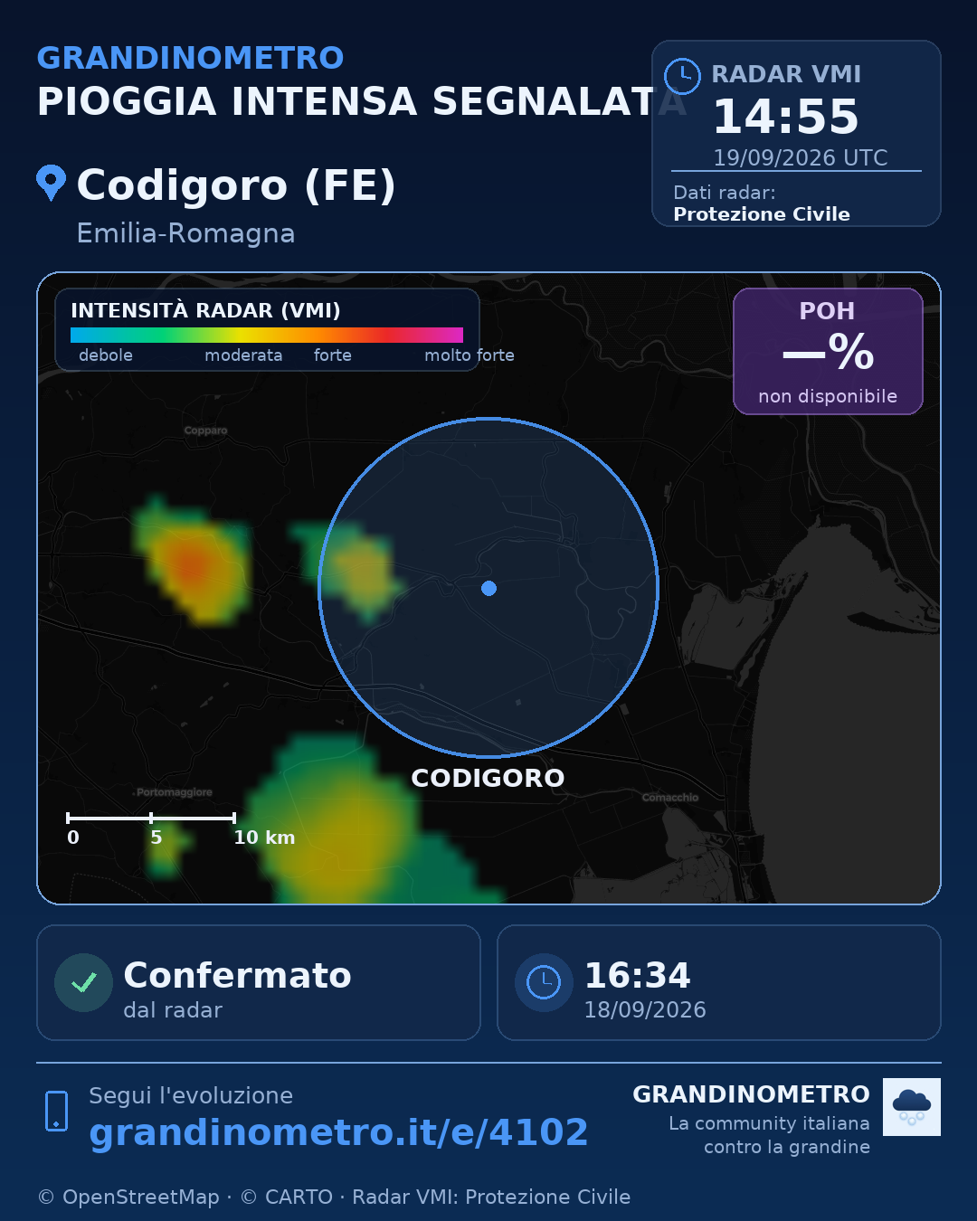 Mappa dell'evento: pioggia intensa a Codigoro (FE)