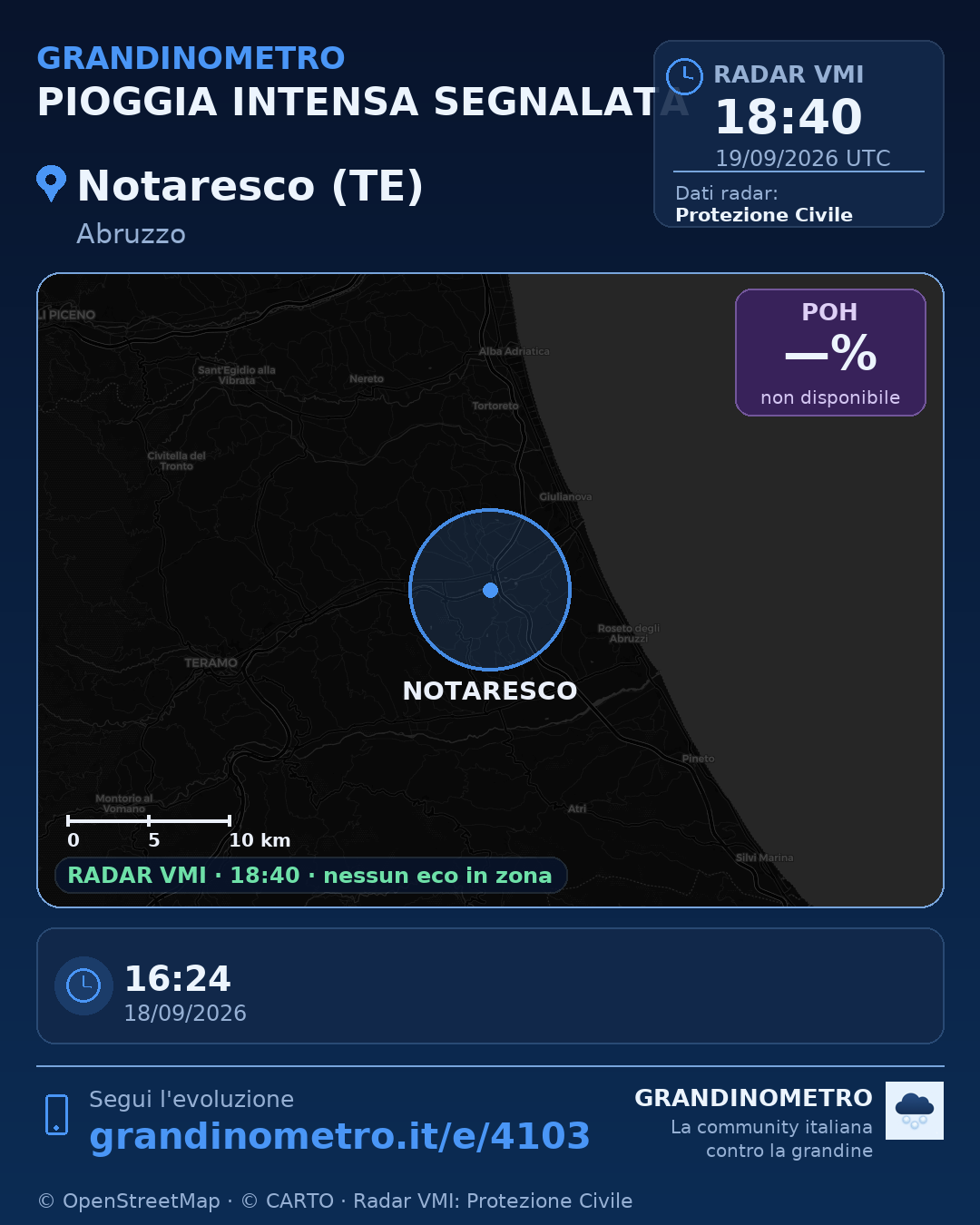 Mappa dell'evento: pioggia intensa a Notaresco (TE)