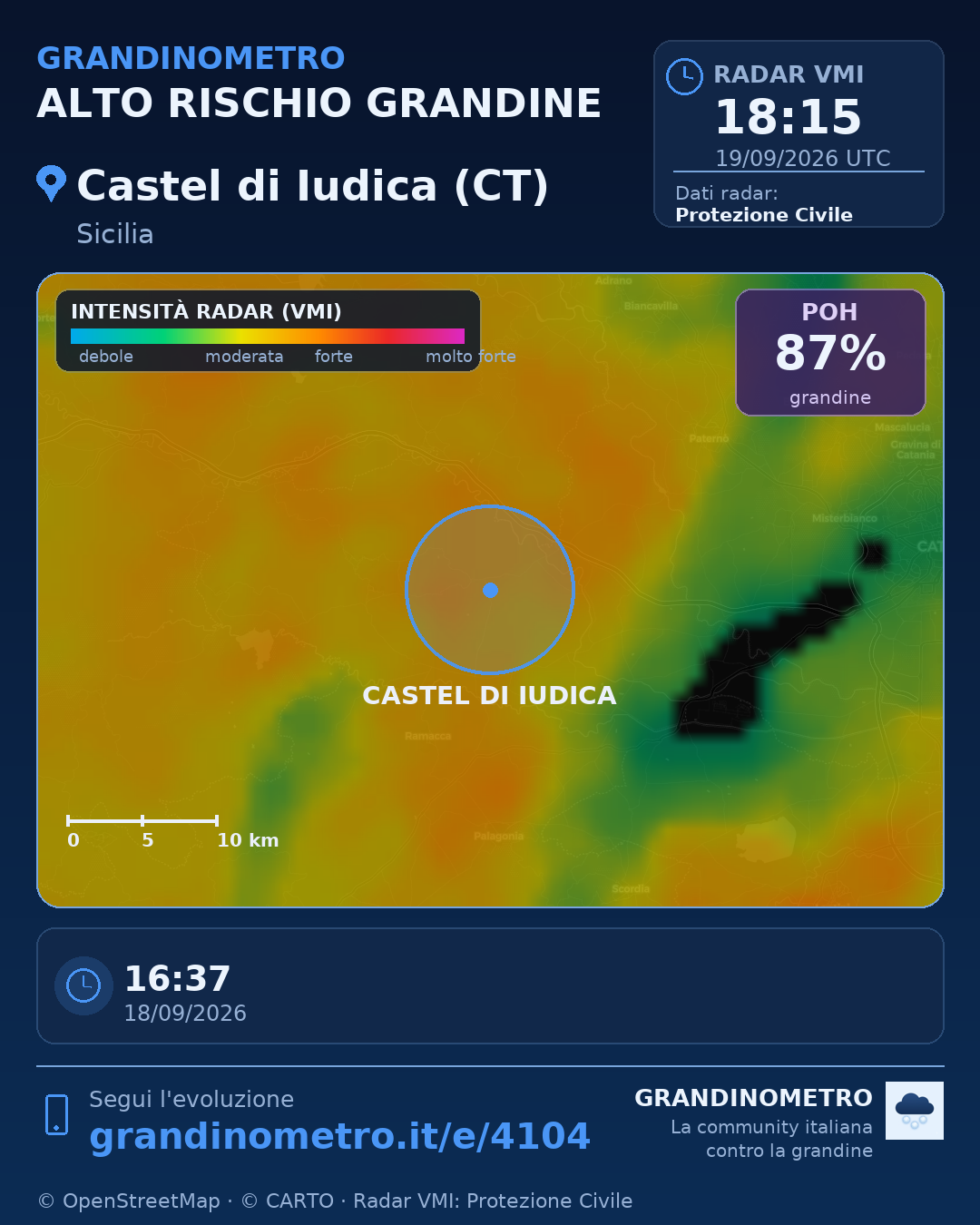 Mappa dell'evento: grandine a Castel di Iudica (CT)