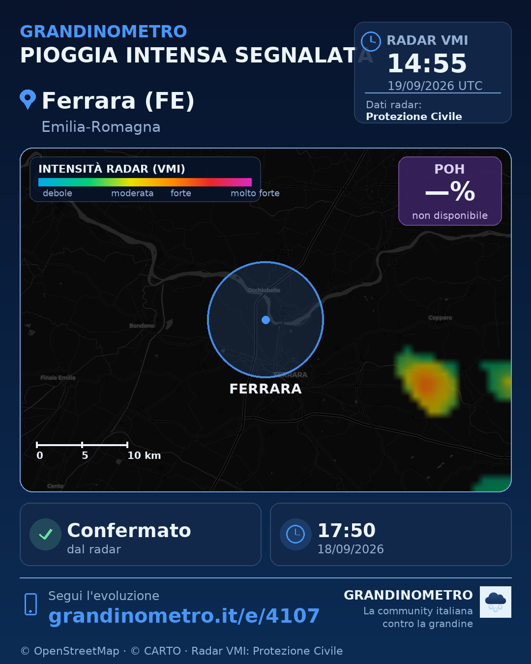 Mappa dell'evento: pioggia intensa a Ferrara (FE)