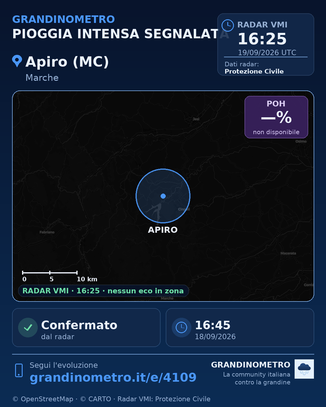 Mappa dell'evento: pioggia intensa ad Apiro (MC)