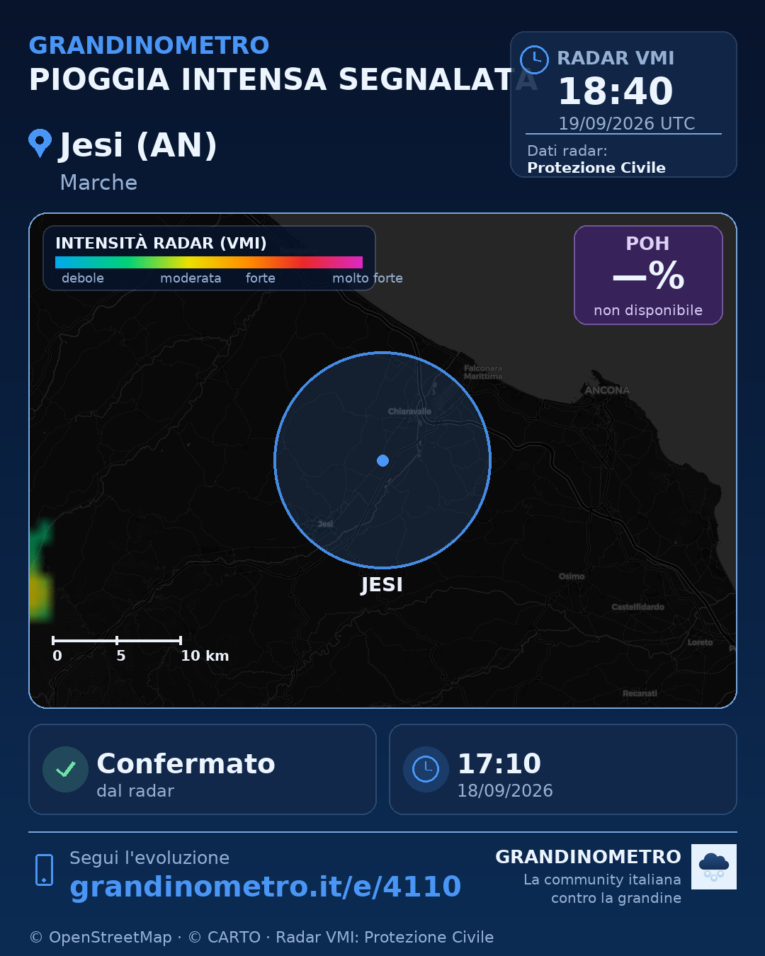 Mappa dell'evento: pioggia intensa a Jesi (AN)