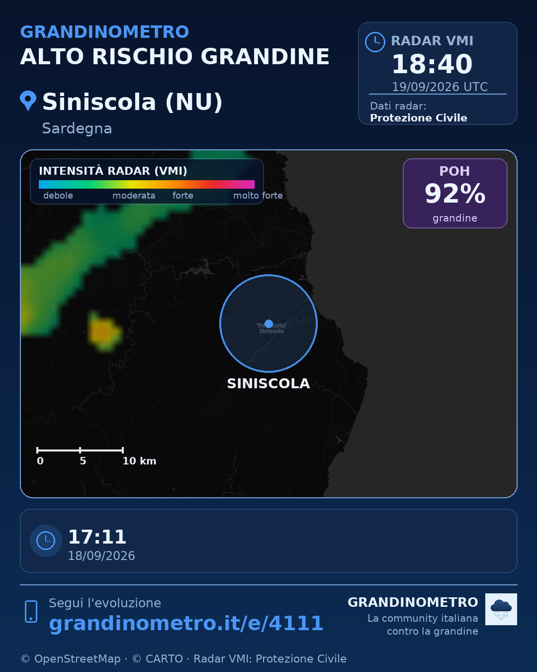 Mappa dell'evento: grandine a Siniscola (NU)