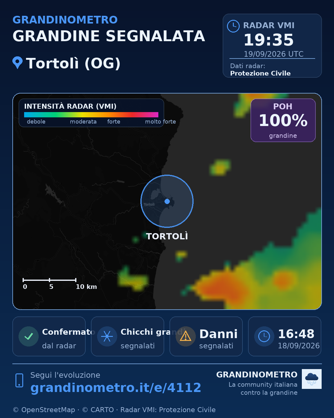 Mappa dell'evento: grandine a Tortolì (OG)