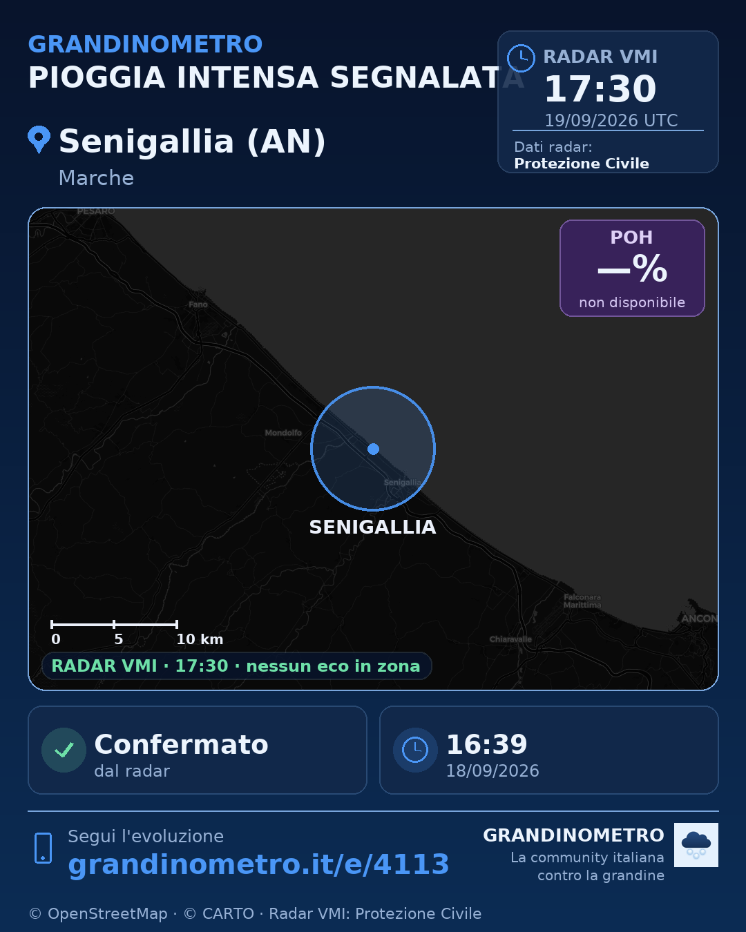 Mappa dell'evento: pioggia intensa a Senigallia (AN)