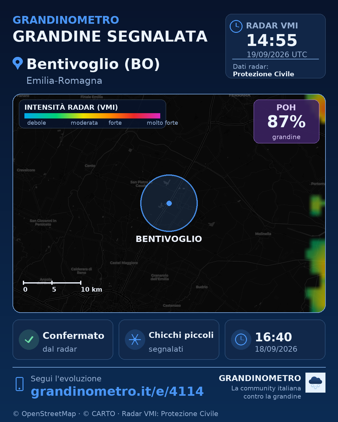 Mappa dell'evento: grandine a Bentivoglio (BO)