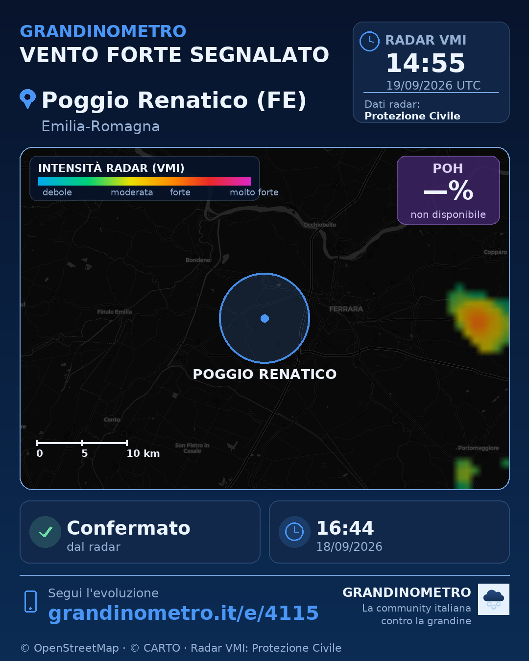 Mappa dell'evento: vento forte a Poggio Renatico (FE)
