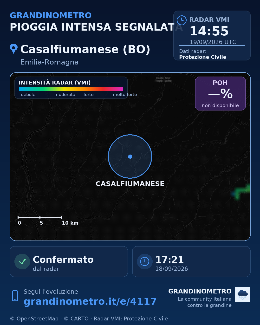 Mappa dell'evento: pioggia intensa a Casalfiumanese (BO)