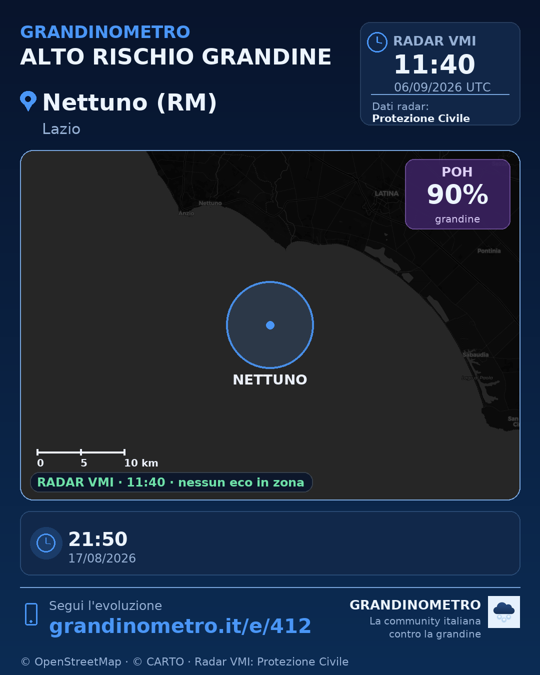 Mappa dell'evento: grandine a Nettuno (RM)