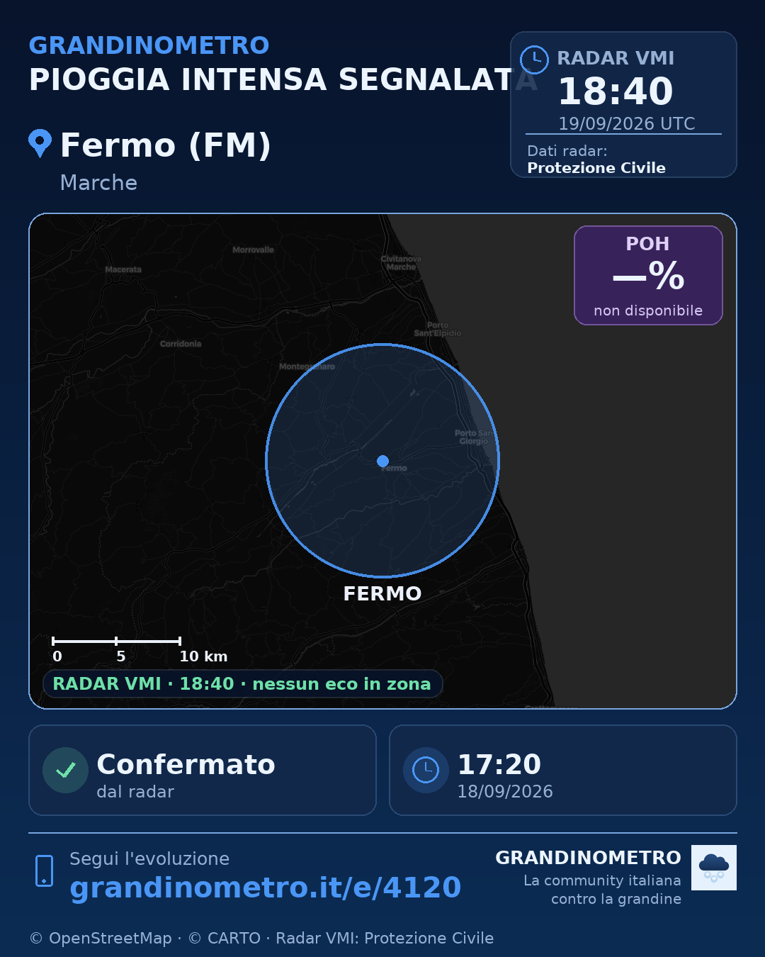 Mappa dell'evento: pioggia intensa a Fermo (FM)