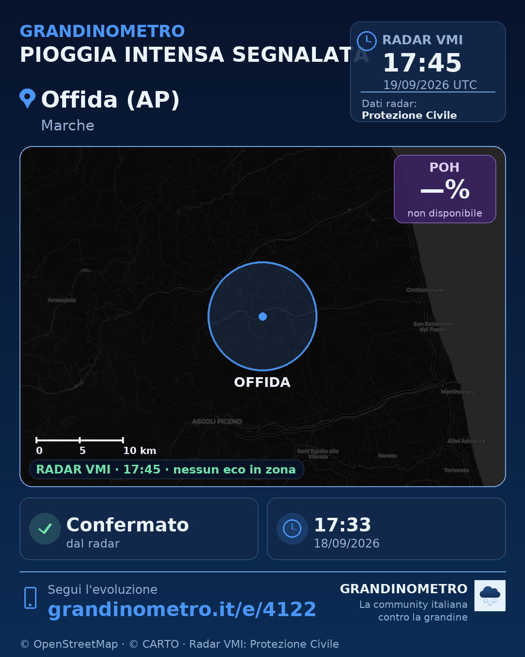 Mappa dell'evento: pioggia intensa a Offida (AP)