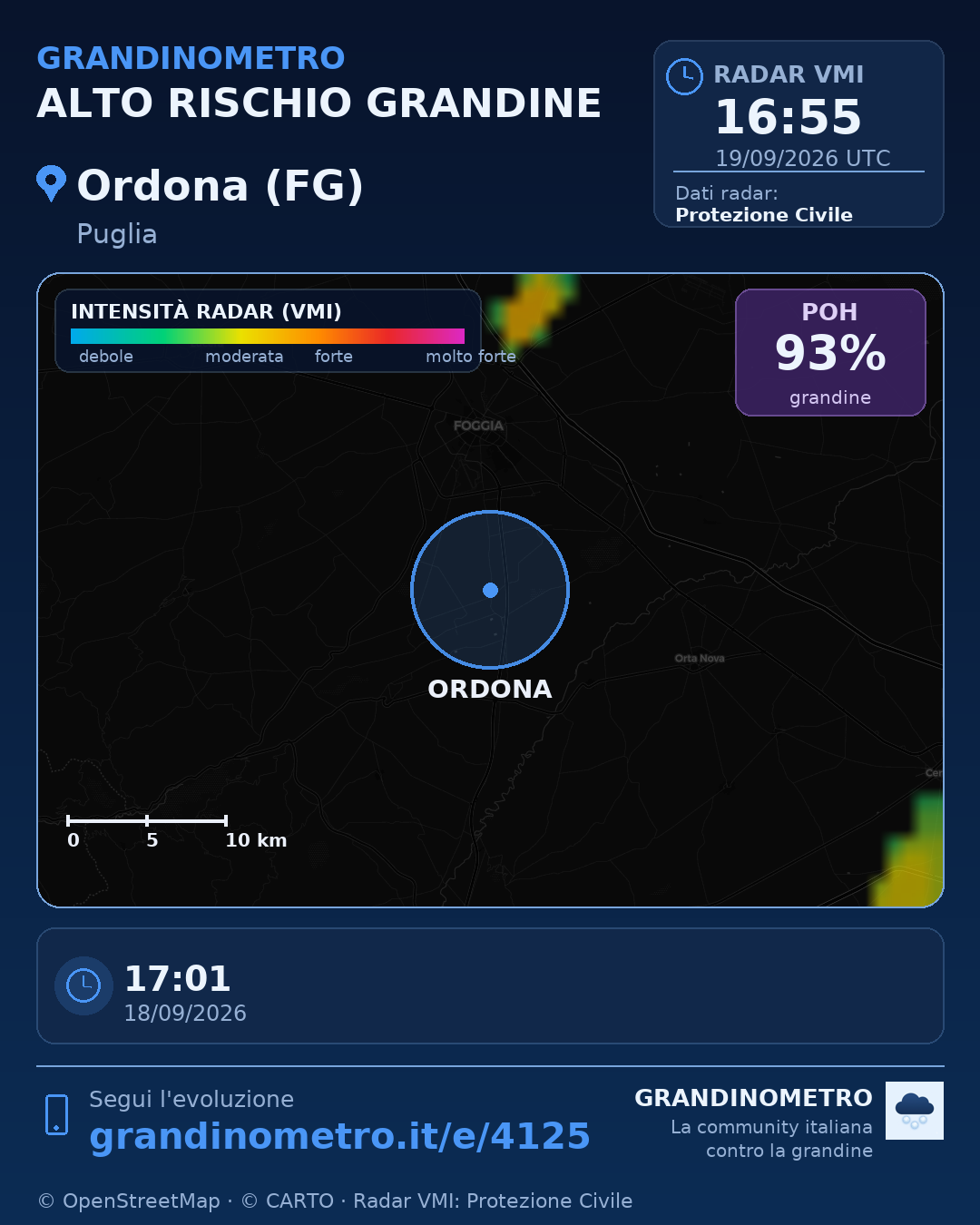 Mappa dell'evento: grandine a Ordona (FG)