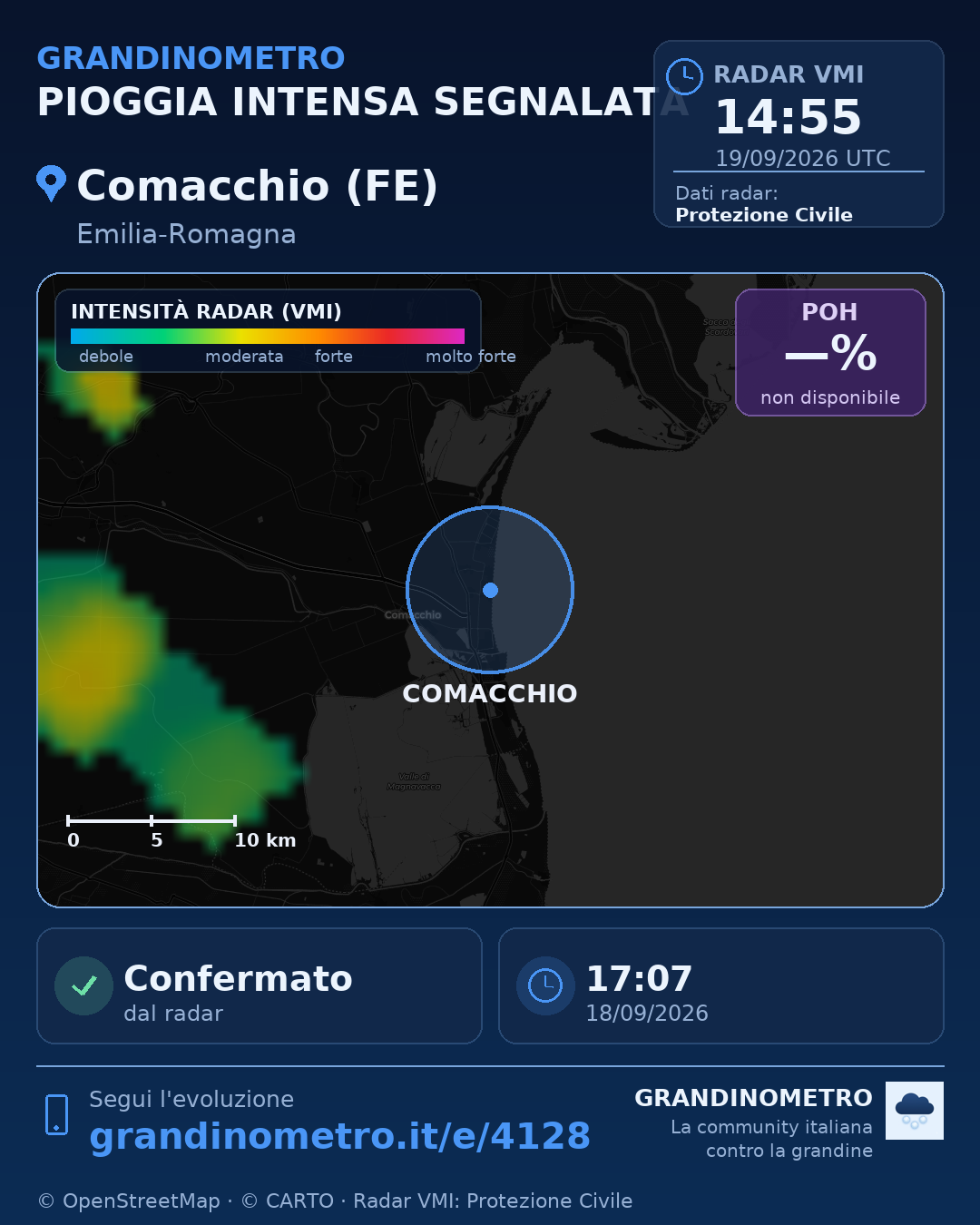 Mappa dell'evento: pioggia intensa a Comacchio (FE)