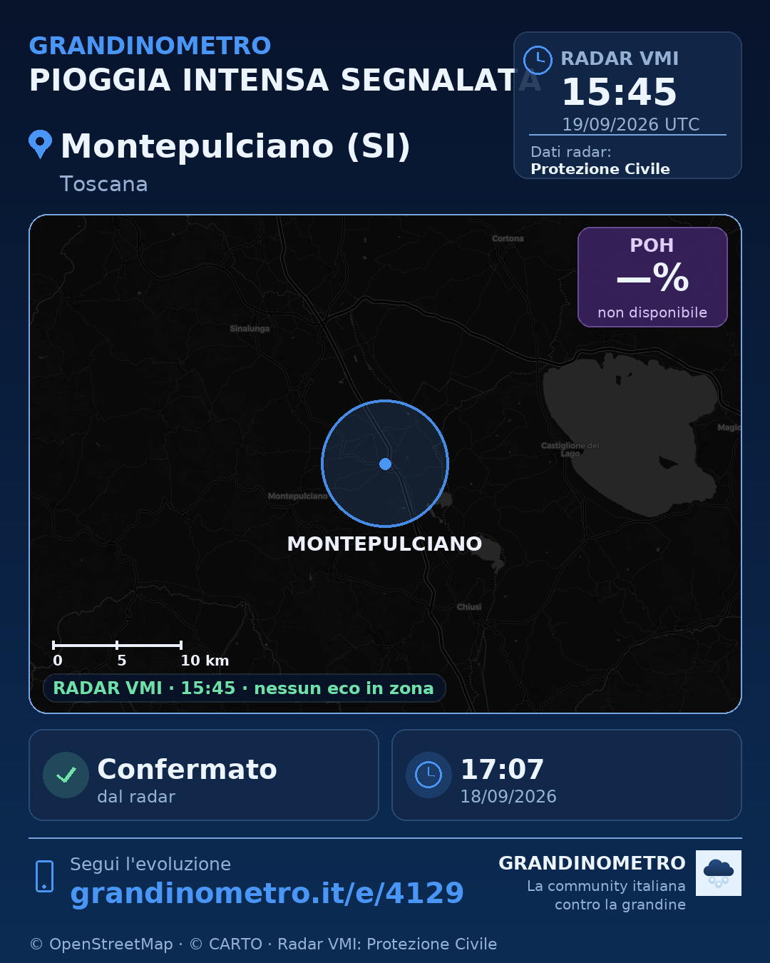 Mappa dell'evento: pioggia intensa a Montepulciano (SI)