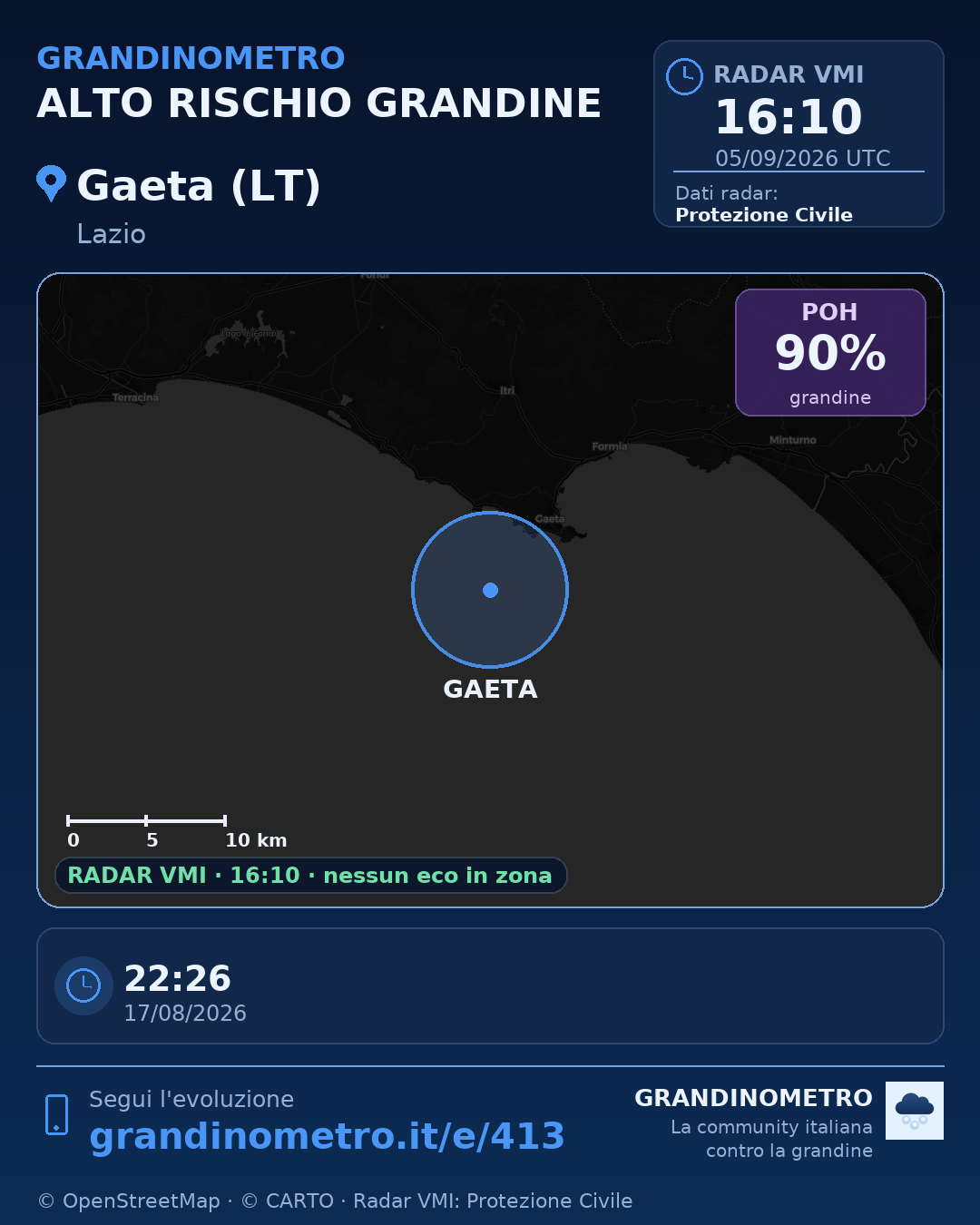 Mappa dell'evento: grandine a Gaeta (LT)
