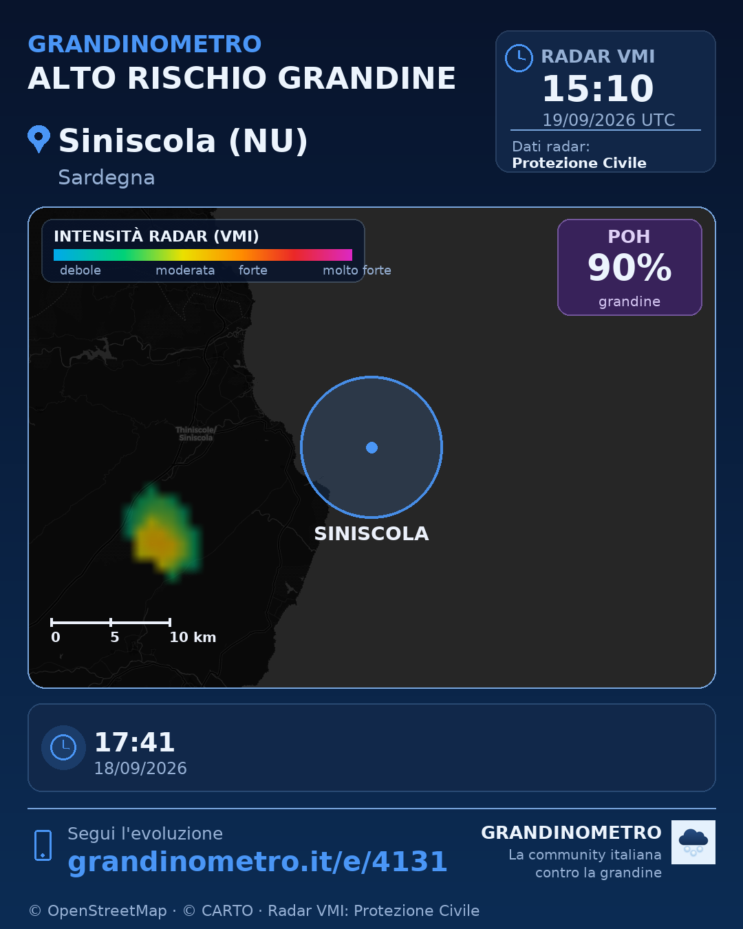 Mappa dell'evento: grandine a Siniscola (NU)