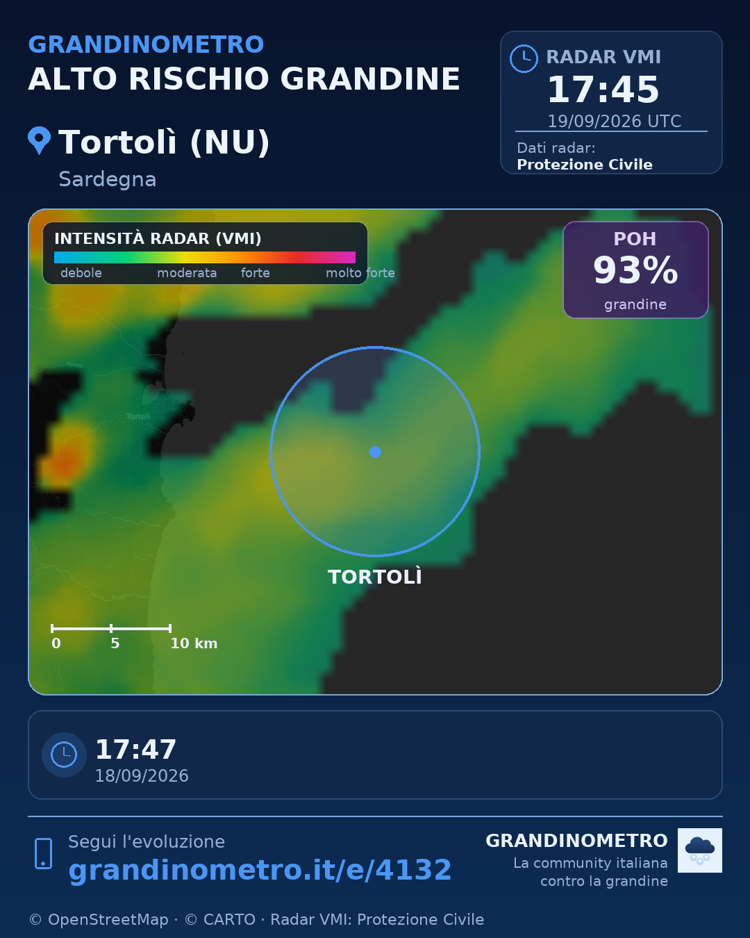 Mappa dell'evento: grandine a Tortolì (NU)