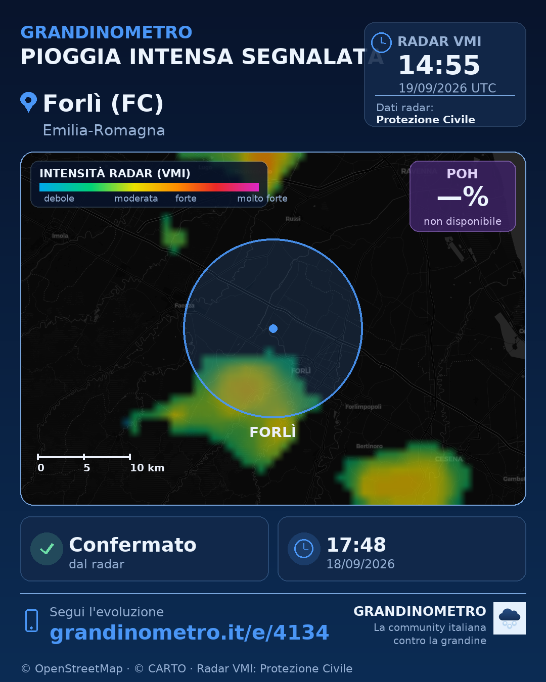 Mappa dell'evento: pioggia intensa a Forlì (FC)