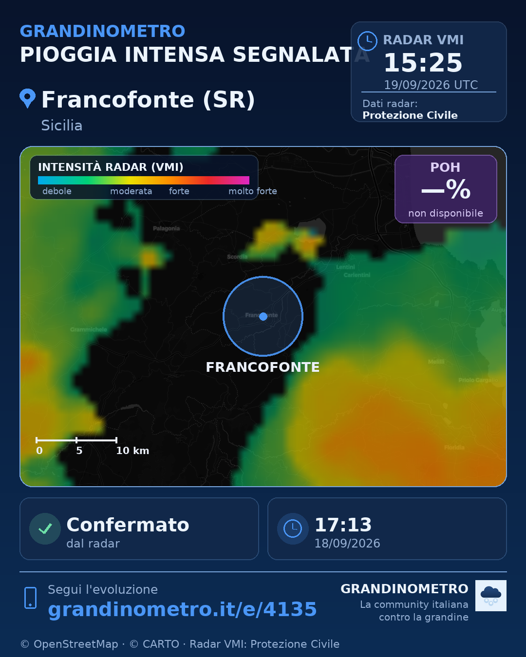 Mappa dell'evento: pioggia intensa a Francofonte (SR)