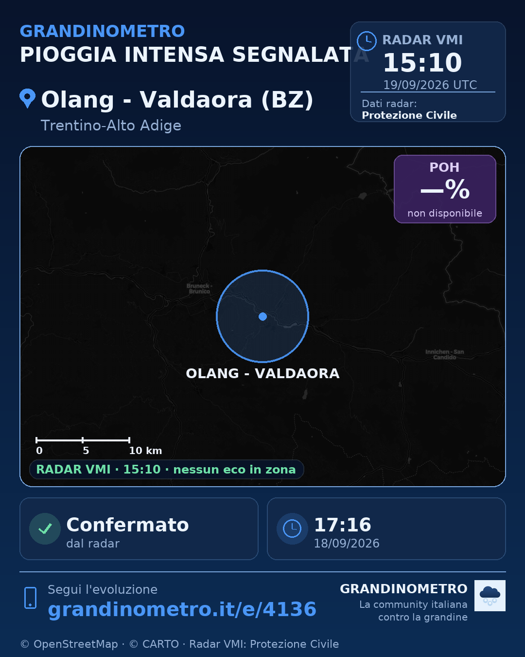Mappa dell'evento: pioggia intensa a Olang - Valdaora (BZ)