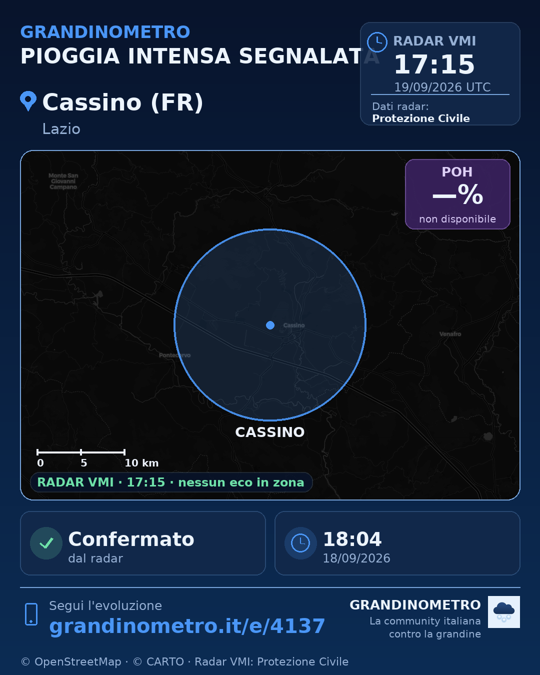 Mappa dell'evento: pioggia intensa a Cassino (FR)