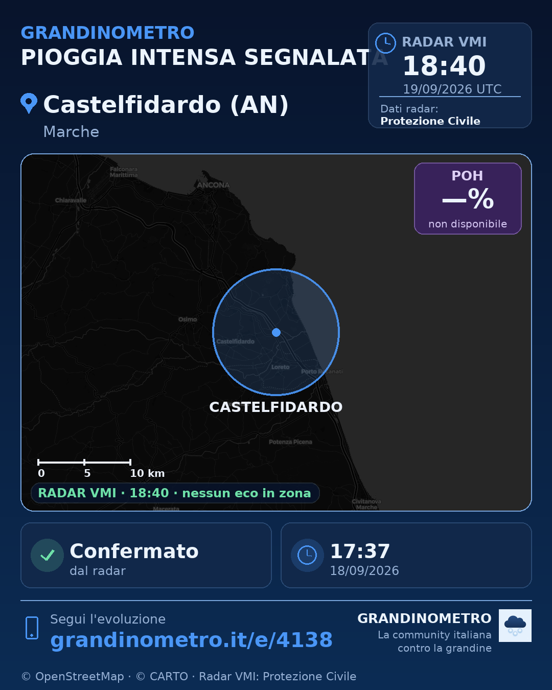 Mappa dell'evento: pioggia intensa a Castelfidardo (AN)