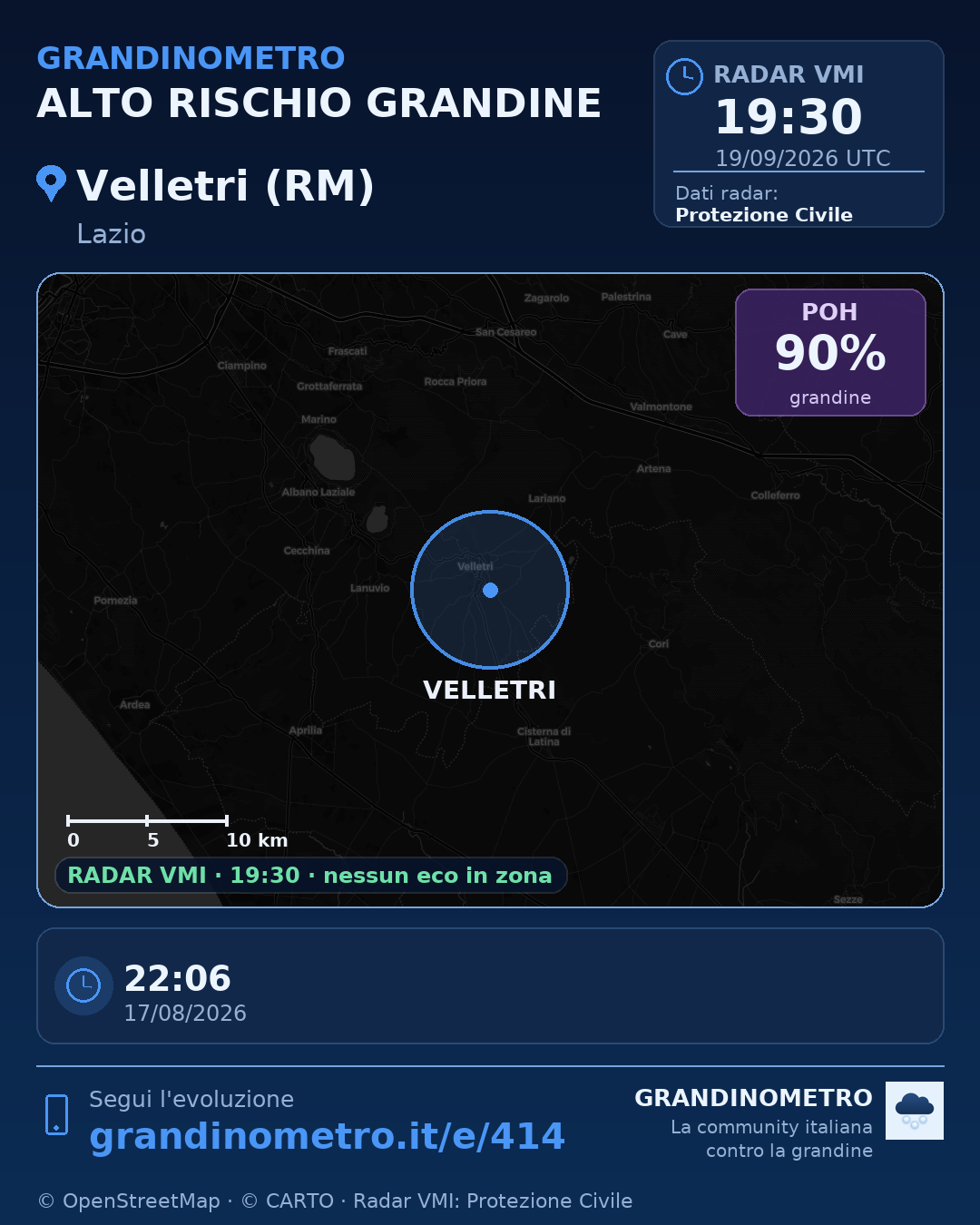 Mappa dell'evento: grandine a Velletri (RM)