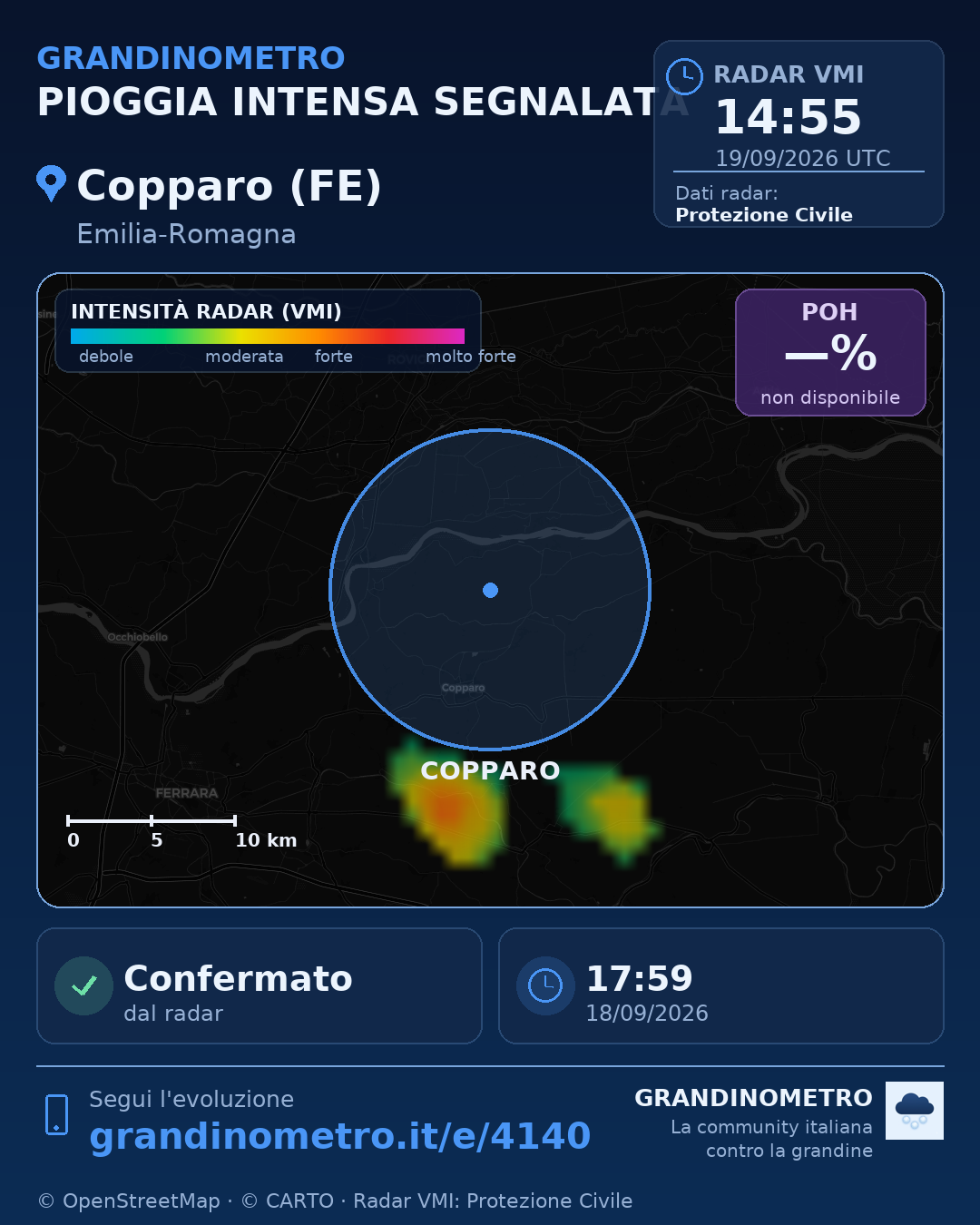 Mappa dell'evento: pioggia intensa a Copparo (FE)