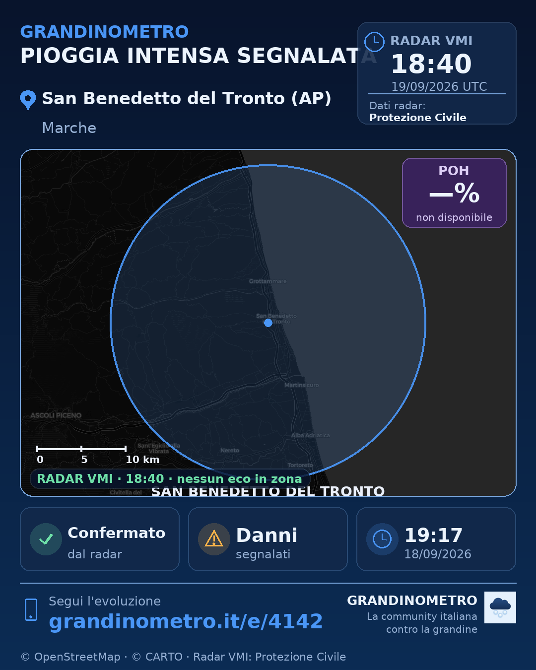 Mappa dell'evento: pioggia intensa a San Benedetto del Tronto (AP)