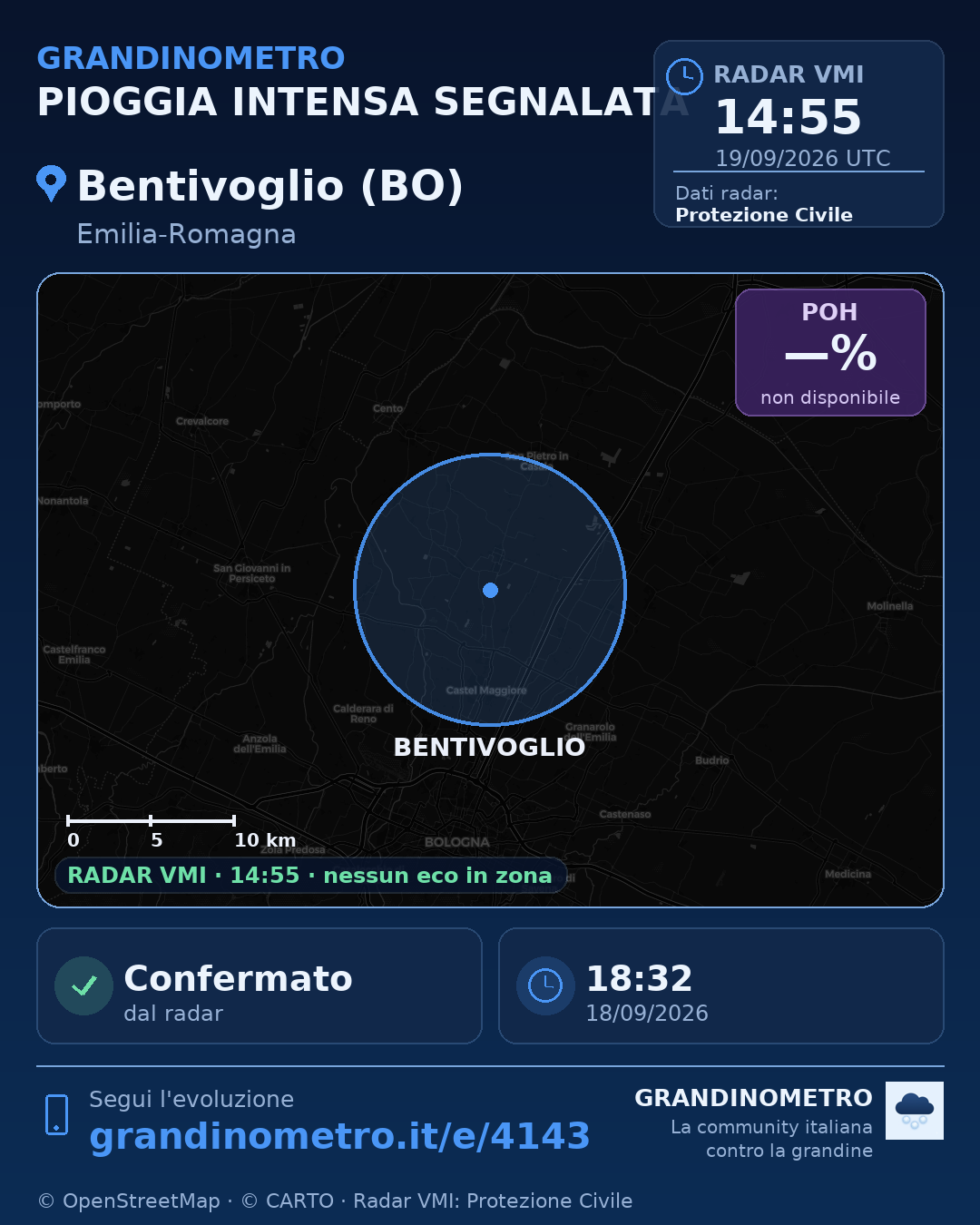 Mappa dell'evento: pioggia intensa a Bentivoglio (BO)