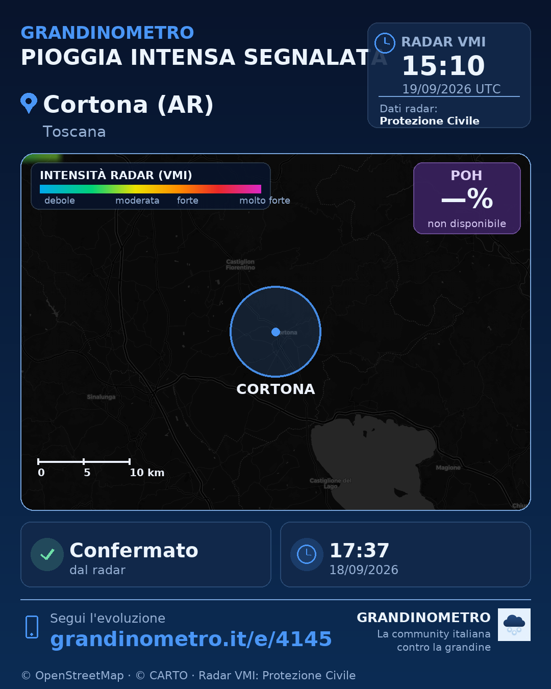 Mappa dell'evento: pioggia intensa a Cortona (AR)