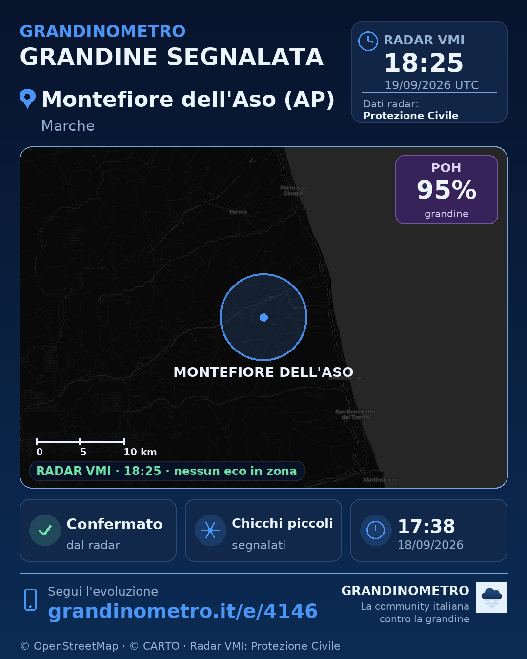 Mappa dell'evento: grandine a Montefiore dell'Aso (AP)