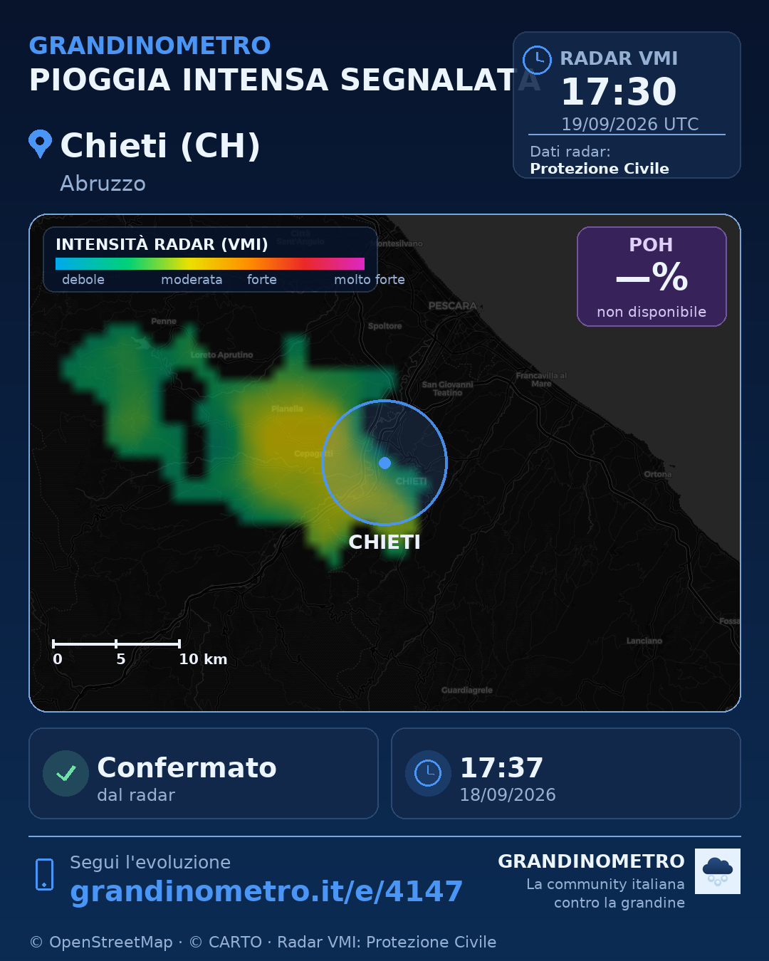 Mappa dell'evento: pioggia intensa a Chieti (CH)
