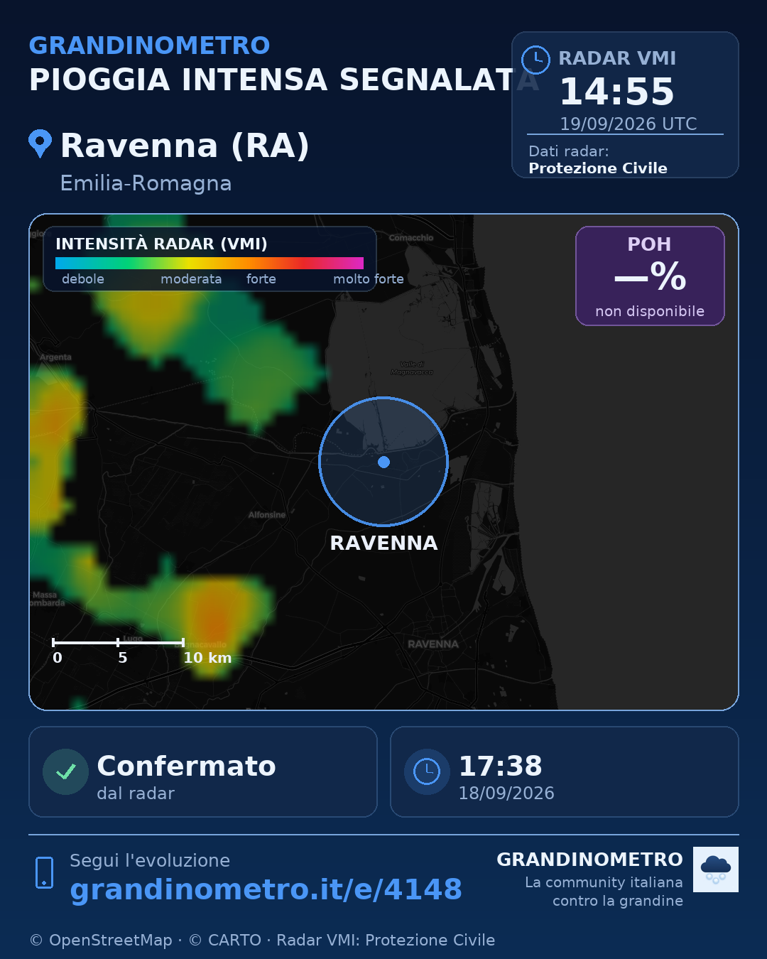Mappa dell'evento: pioggia intensa a Ravenna (RA)