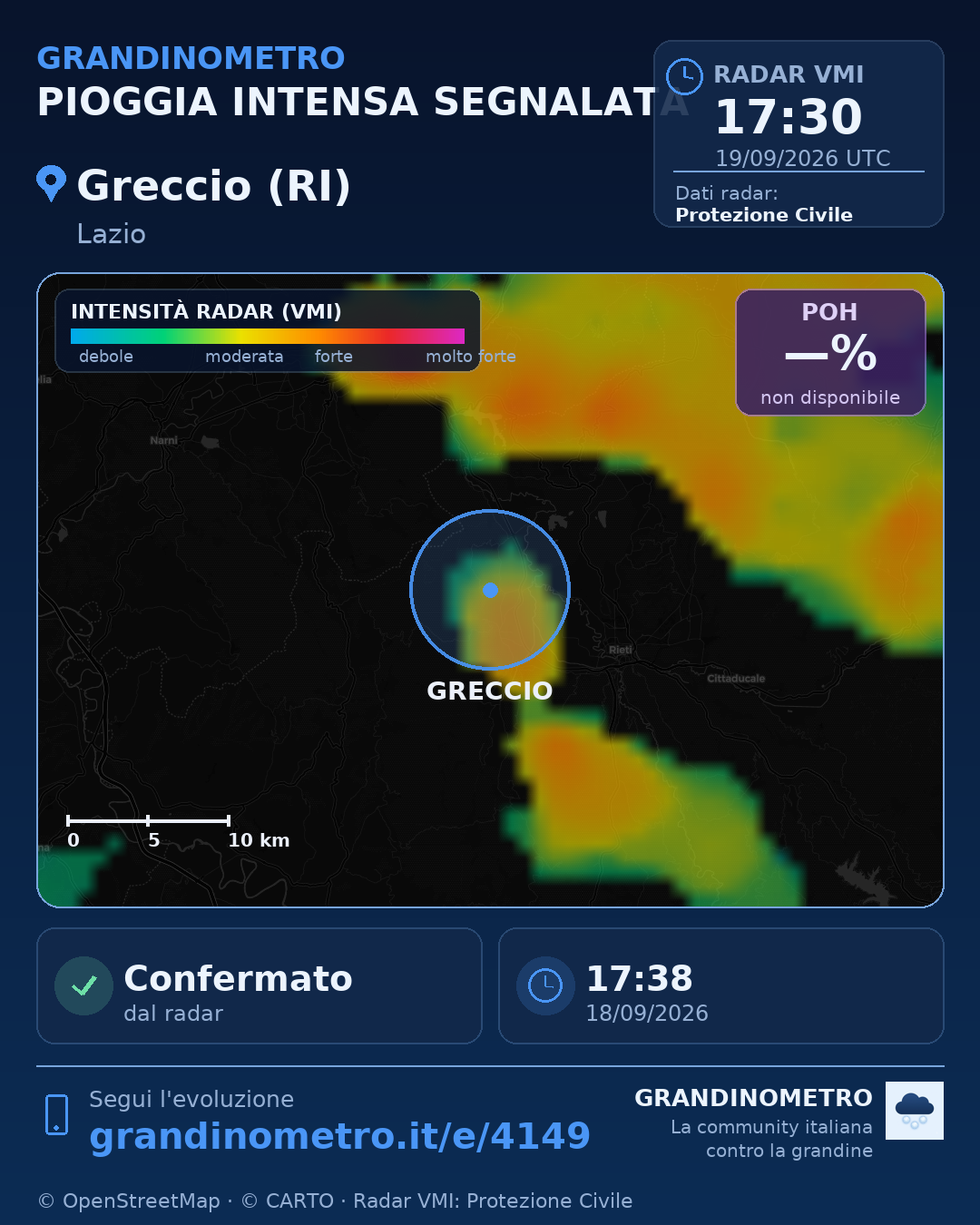 Mappa dell'evento: pioggia intensa a Greccio (RI)