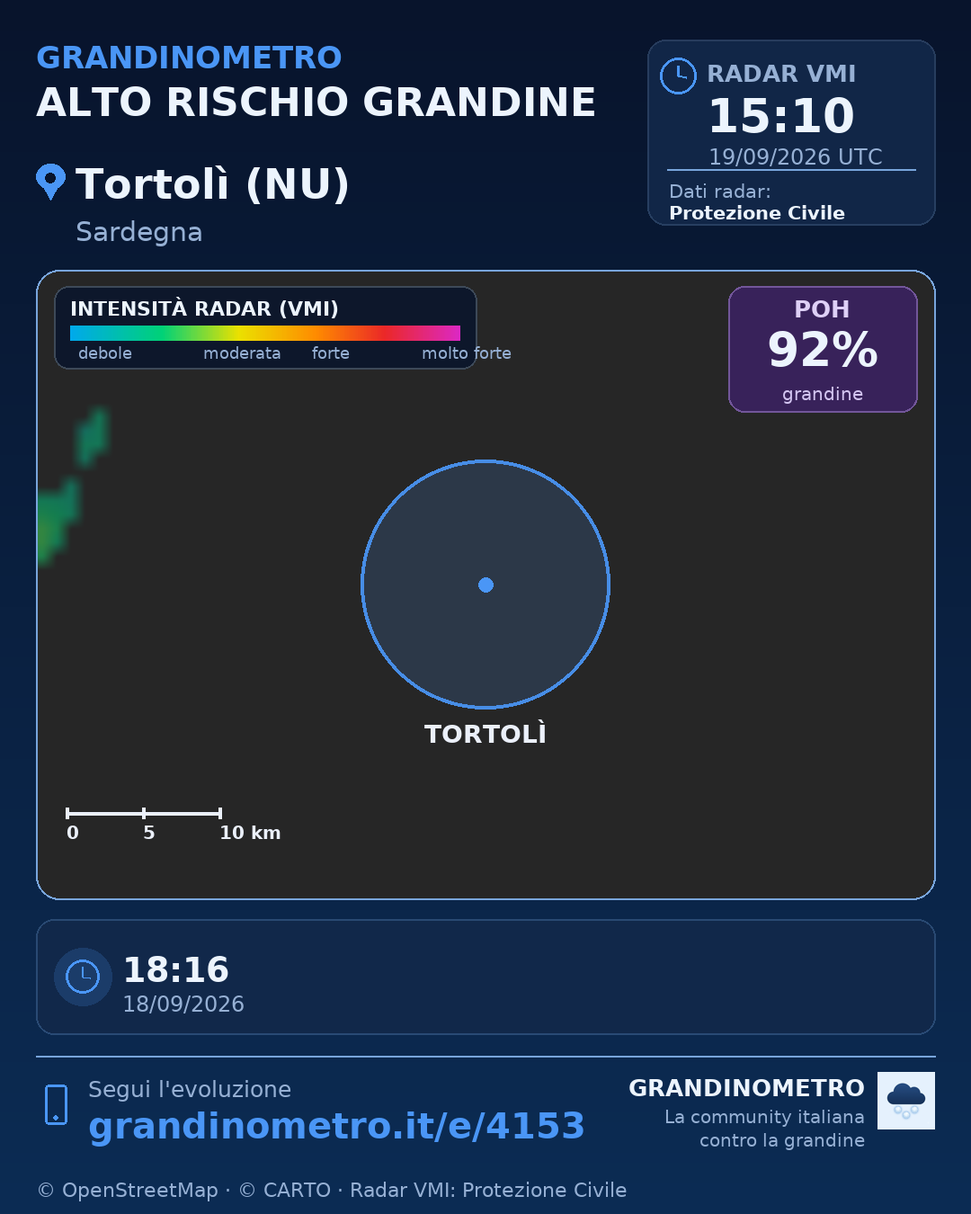 Mappa dell'evento: grandine a Tortolì (NU)