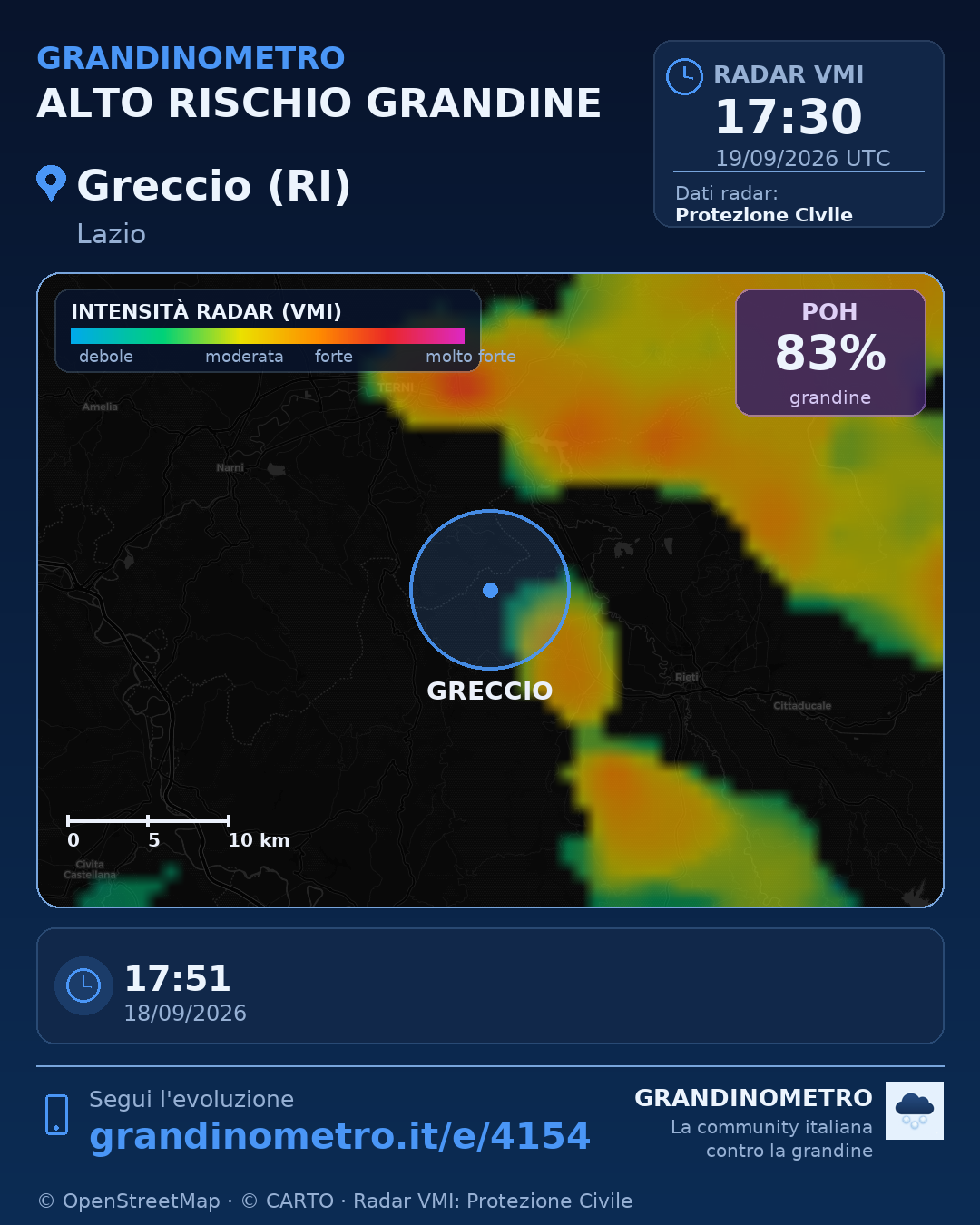 Mappa dell'evento: grandine a Greccio (RI)