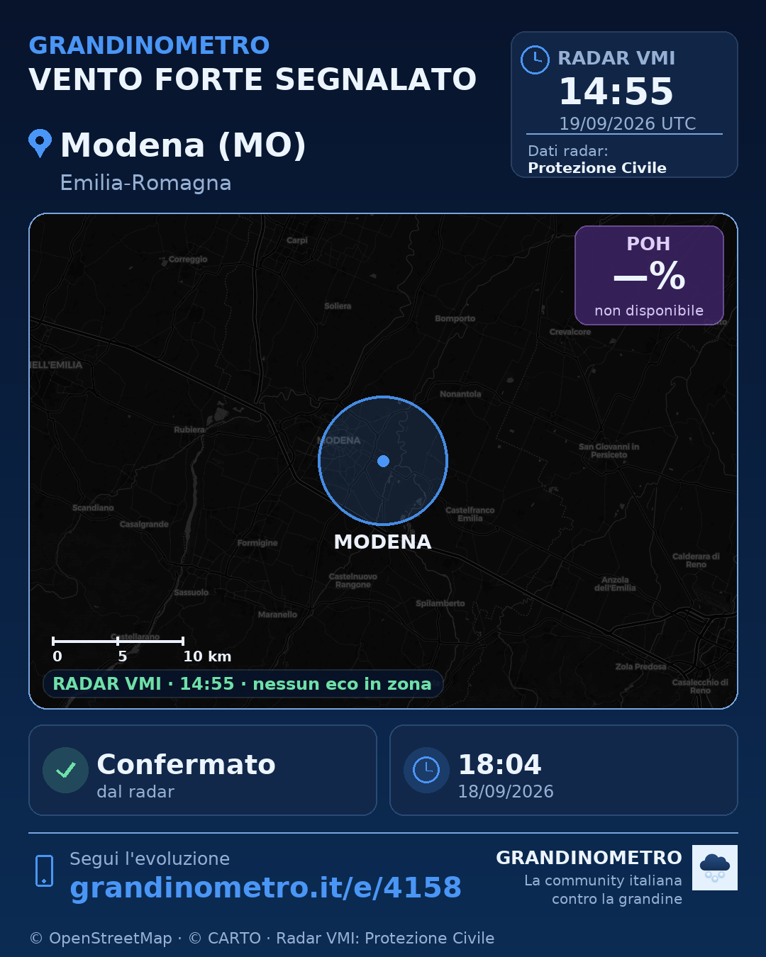 Mappa dell'evento: vento forte a Modena (MO)