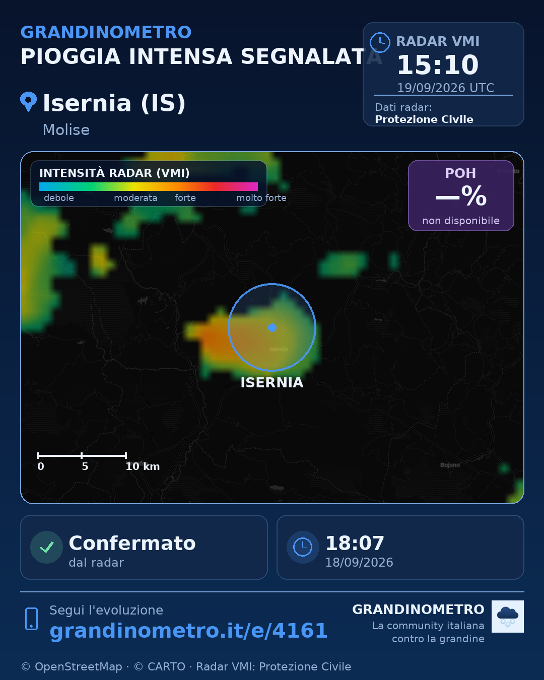 Mappa dell'evento: pioggia intensa a Isernia (IS)