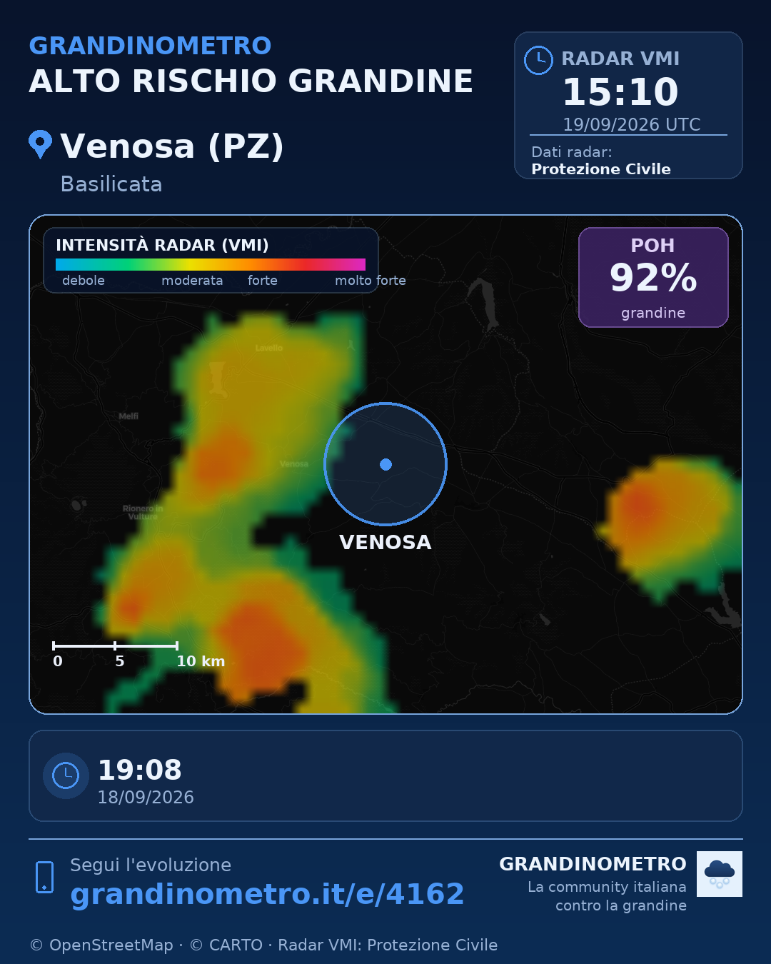 Mappa dell'evento: grandine a Venosa (PZ)