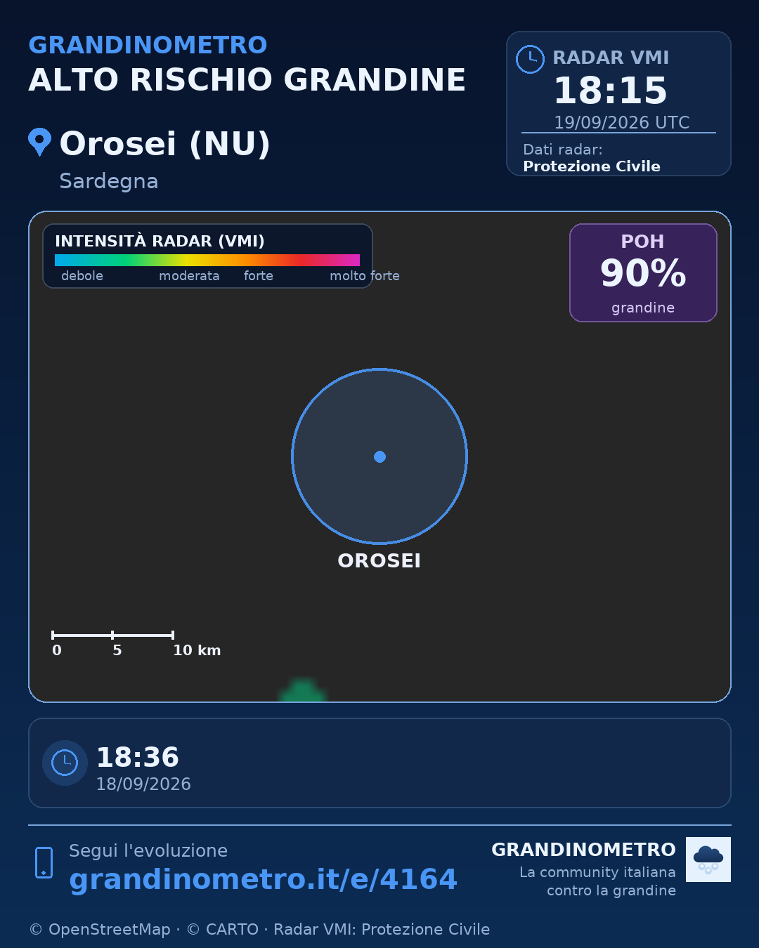 Mappa dell'evento: grandine a Orosei (NU)