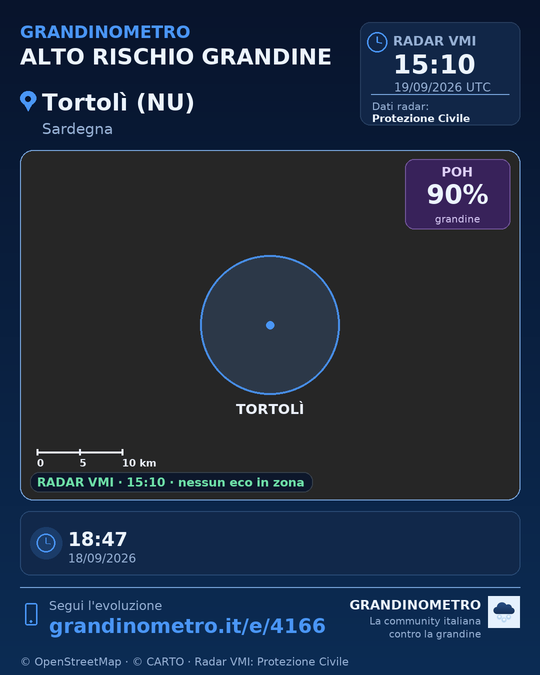Mappa dell'evento: grandine a Tortolì (NU)