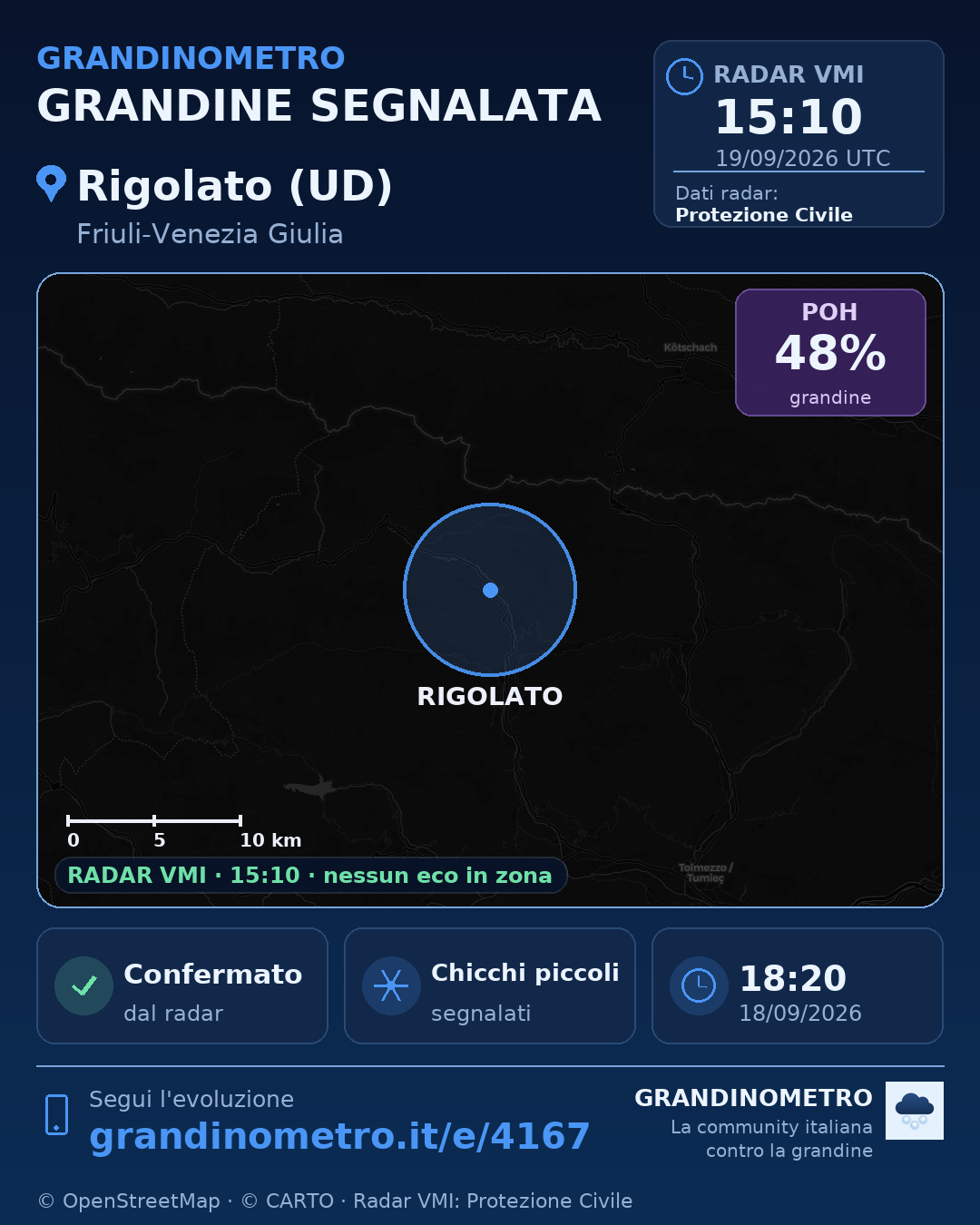 Mappa dell'evento: grandine a Rigolato (UD)