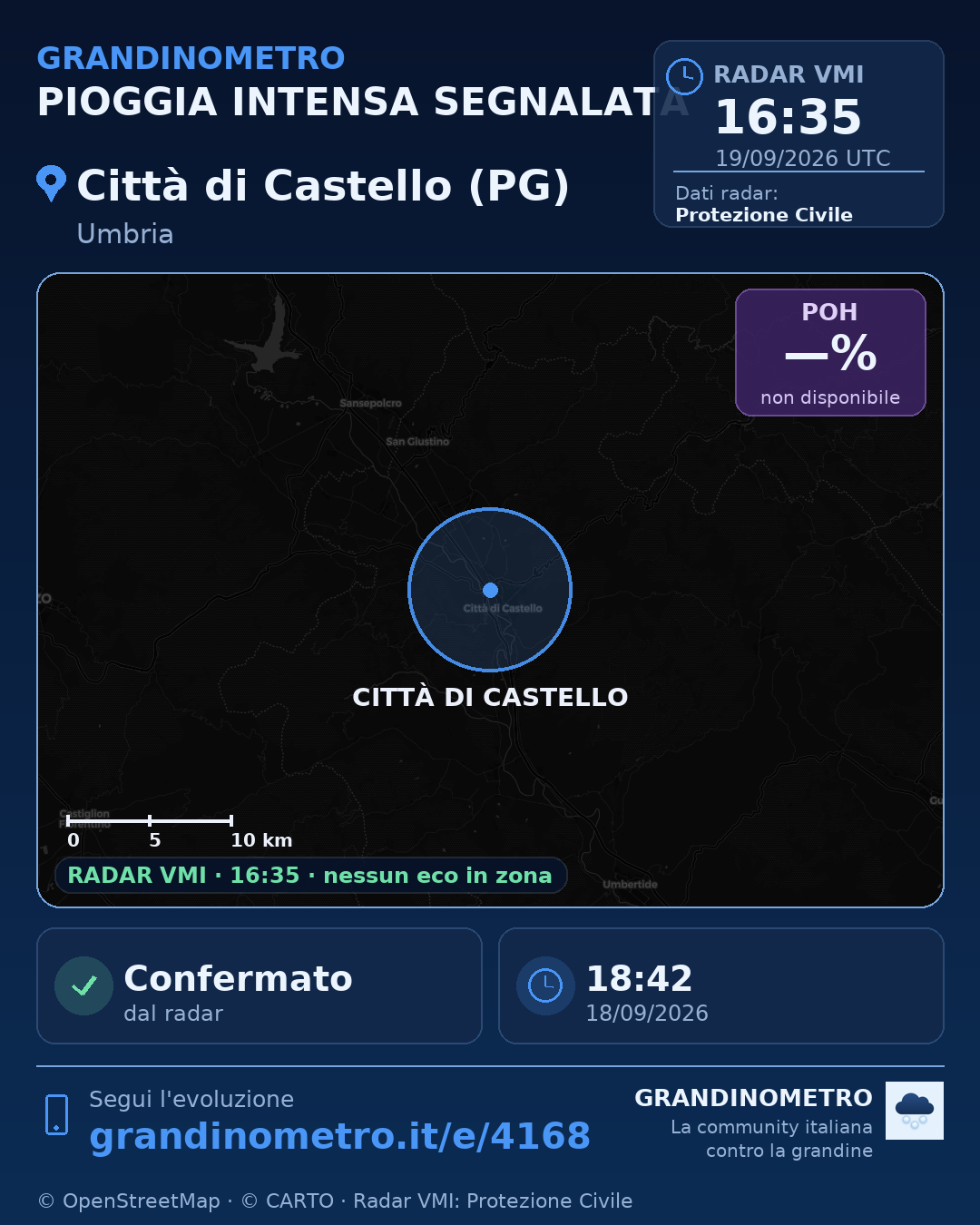 Mappa dell'evento: pioggia intensa a Città di Castello (PG)