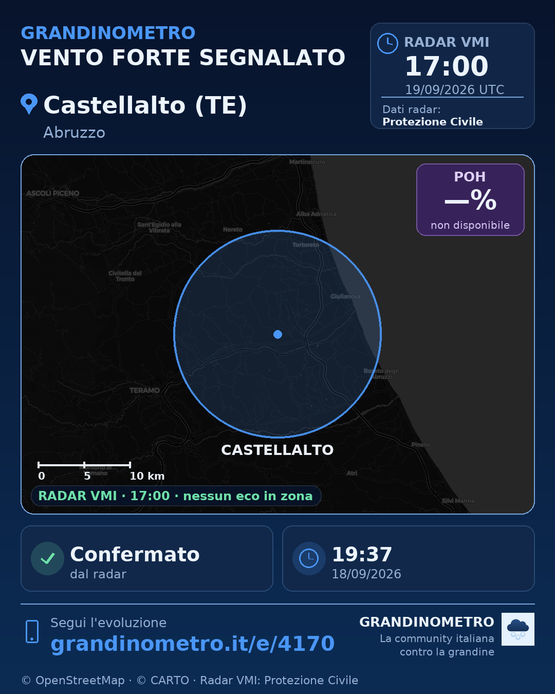 Mappa dell'evento: vento forte a Castellalto (TE)